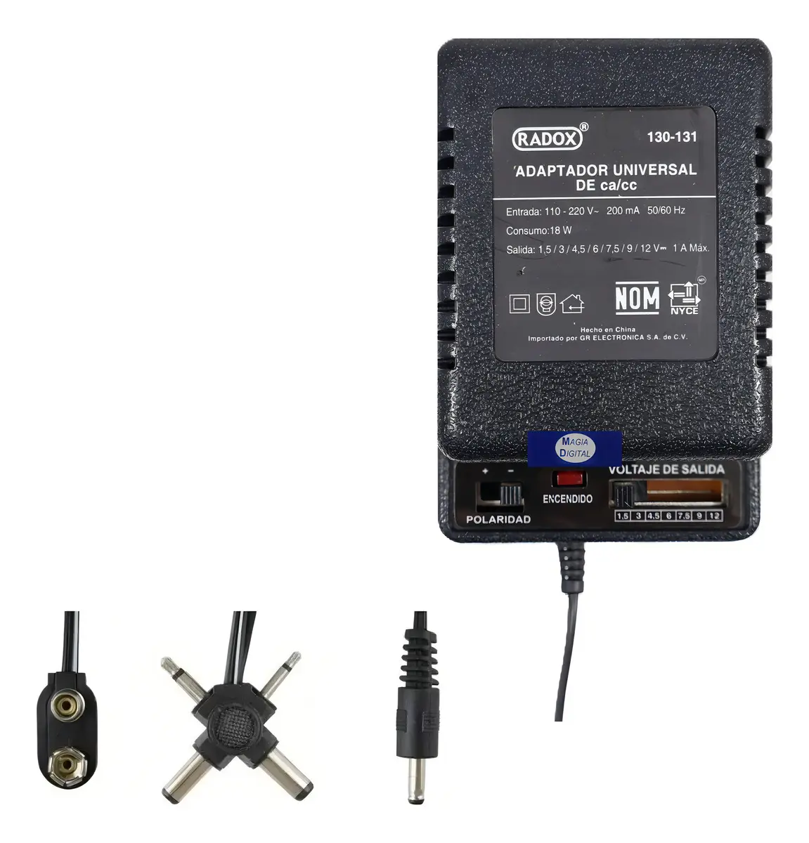 Adaptador Eliminador Universal 1.5-12v 1a Radox 6 Conectores Ca/cc Negro